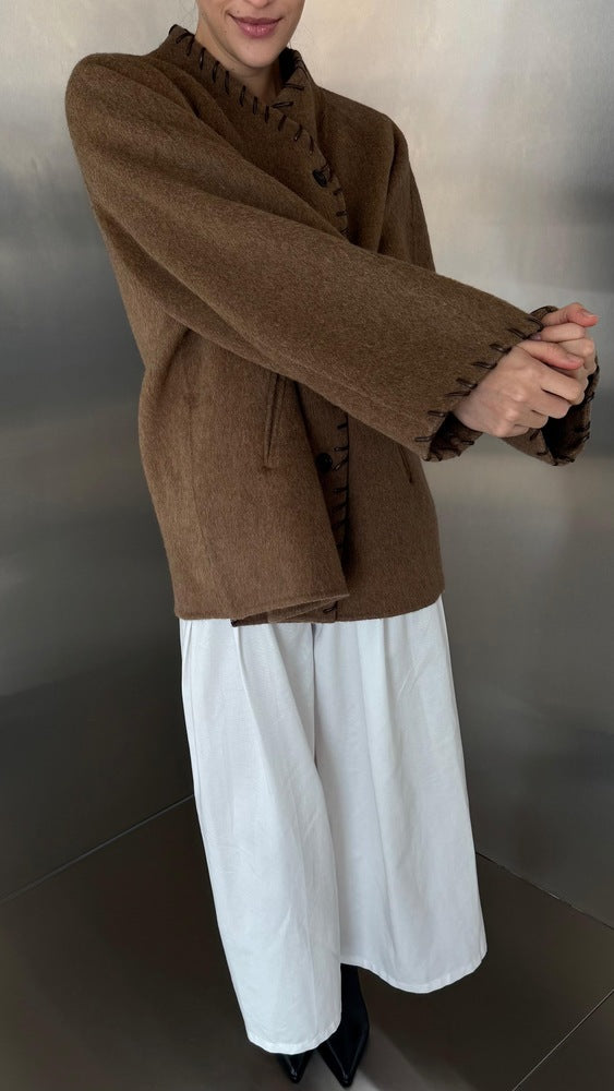 Woolen Jacket w/ Leather Lace Detail