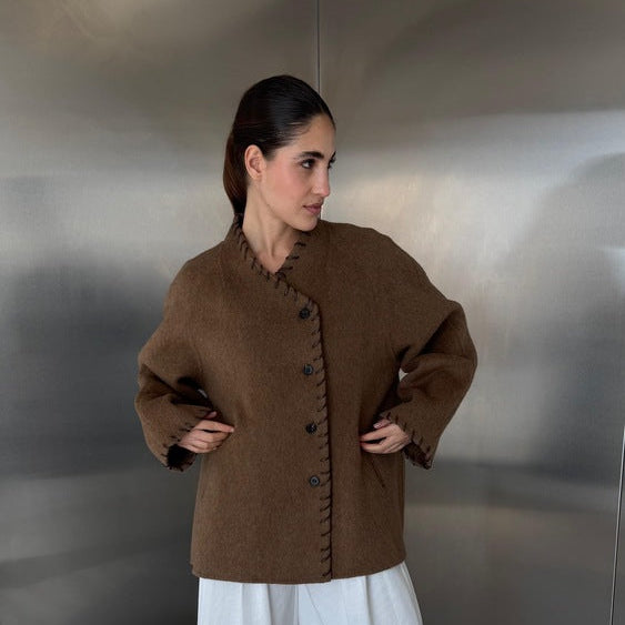 Woolen Jacket w/ Leather Lace Detail