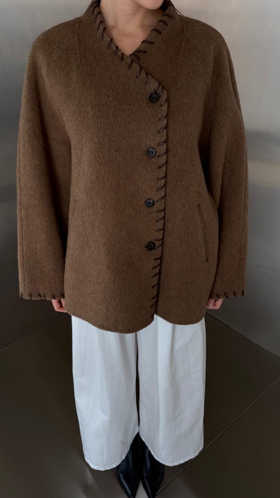 Woolen Jacket w/ Leather Lace Detail