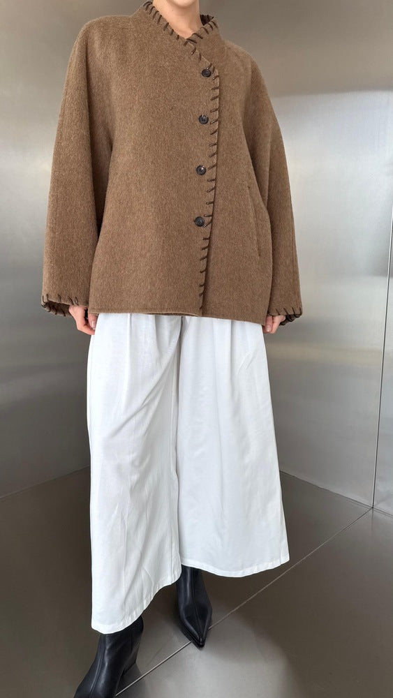 Woolen Jacket w/ Leather Lace Detail