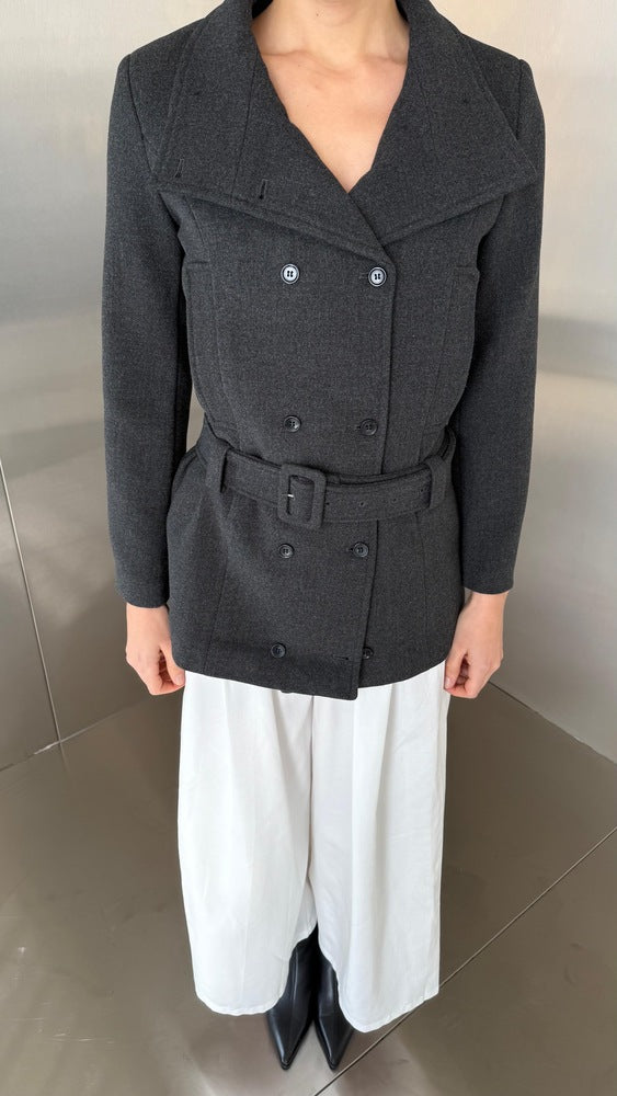 Two-row Buttoned Belted Warm Jacket