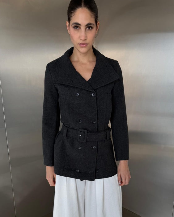 Two-row Buttoned Belted Warm Jacket