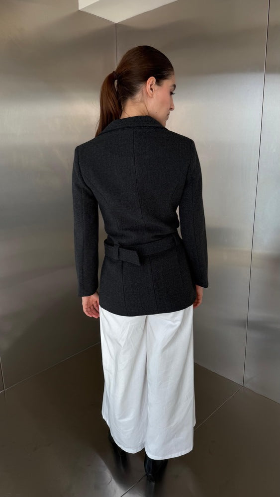 Two-row Buttoned Belted Warm Jacket