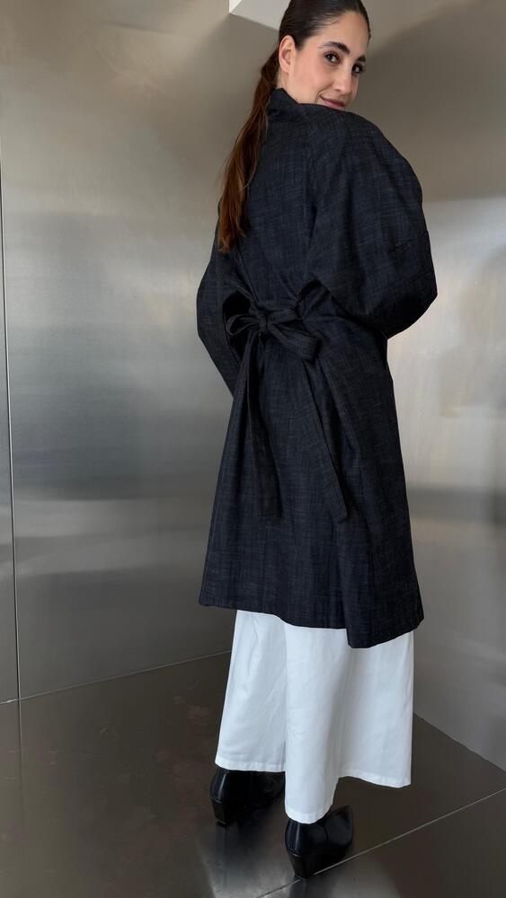 Belted Denim Long Jacket