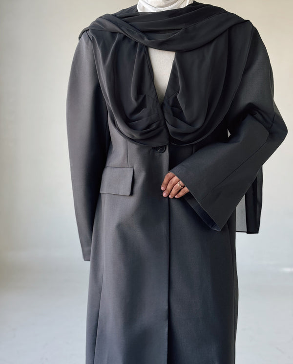Spliced Mesh Long Blazer