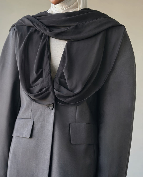 Spliced Mesh Long Blazer