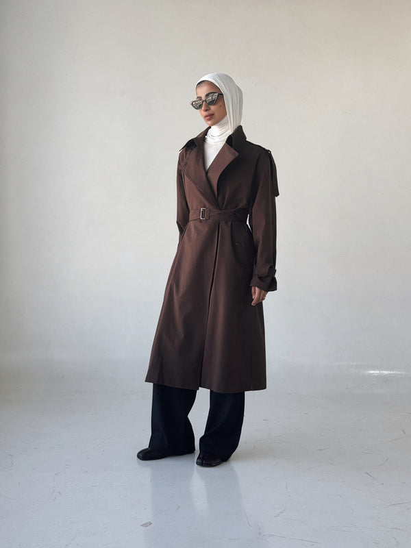 Gathered Waist Belt Trench Coat