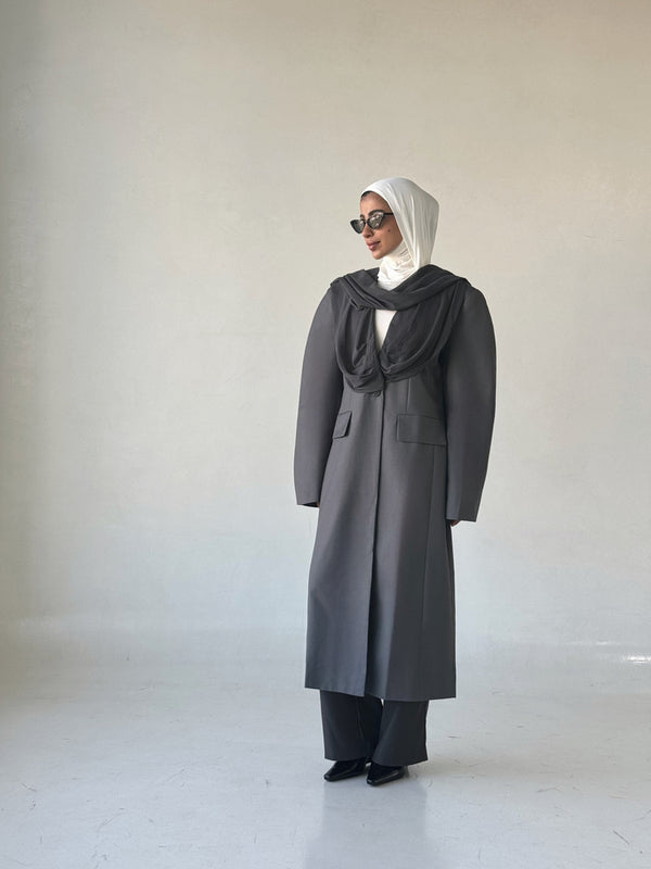Spliced Mesh Long Blazer