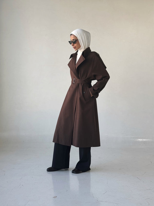 Gathered Waist Belt Trench Coat