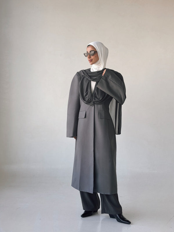 Spliced Mesh Long Blazer