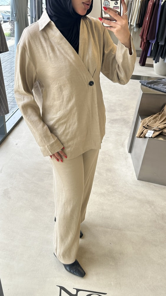 One Button Linen Inner Lace Up Sets