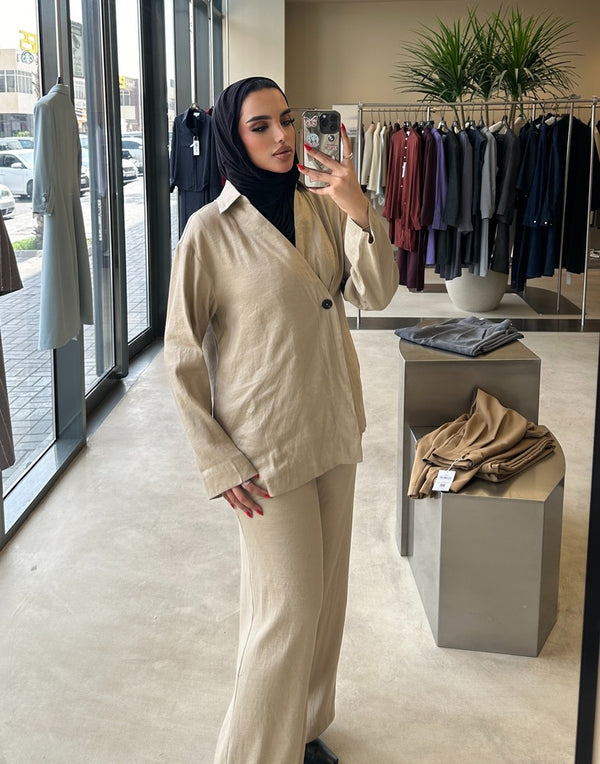One Button Linen Inner Lace Up Sets