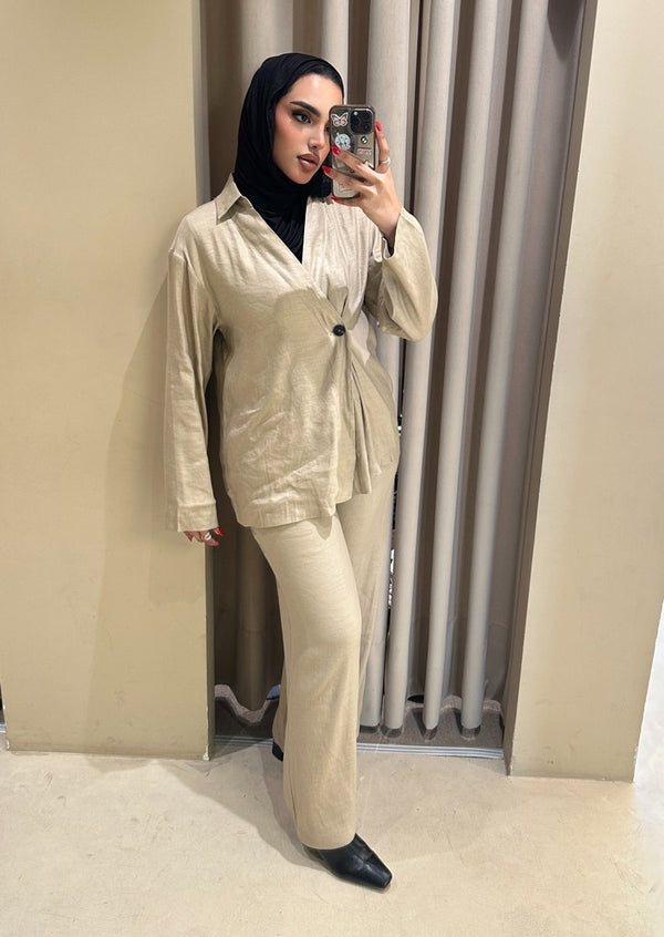 One Button Linen Inner Lace Up Sets