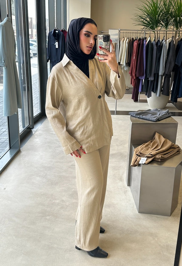 One Button Linen Inner Lace Up Sets