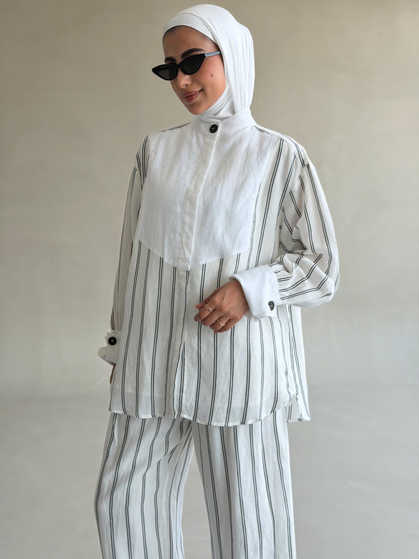 Bib-Front Stripe Linen Set