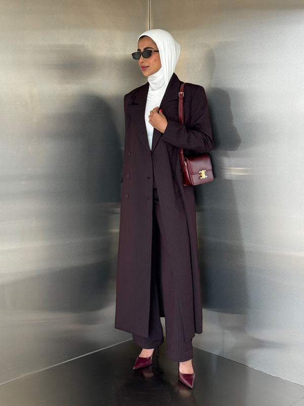 Loose Full Striped Long Blazer Set