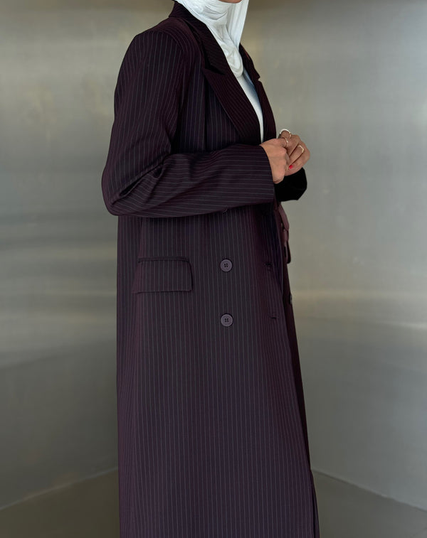 Loose Full Striped Long Blazer Set