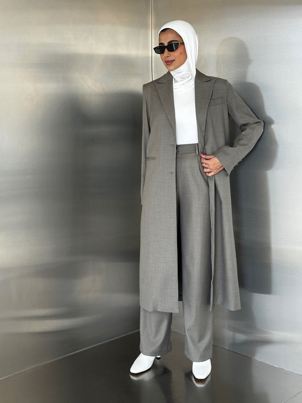 2-Welt Pockets  Long Blazer Set