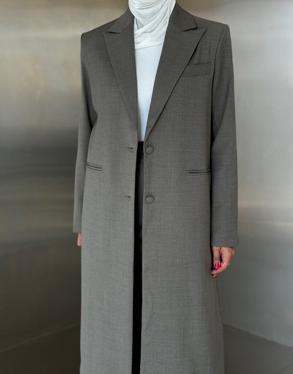 2-Welt Pockets  Long Blazer Set