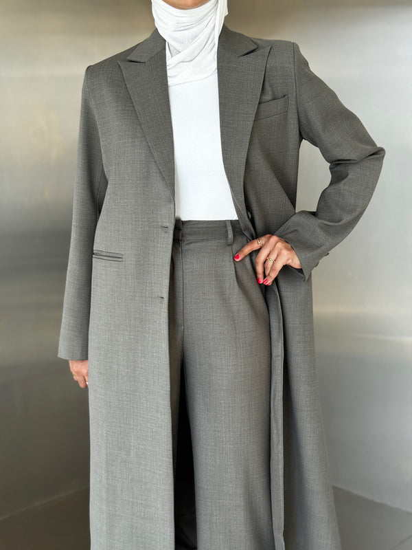 2-Welt Pockets  Long Blazer Set
