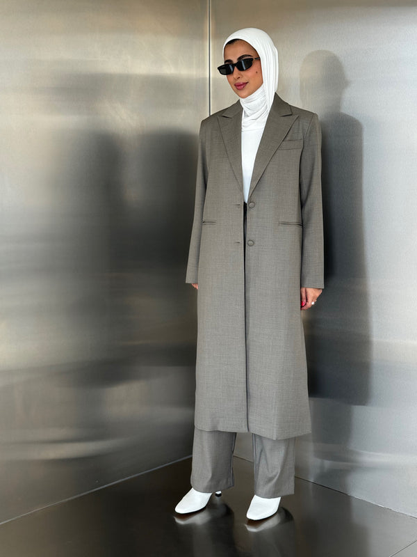 2-Welt Pockets  Long Blazer Set
