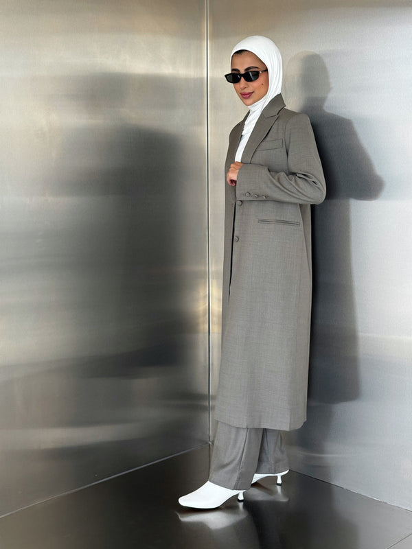 2-Welt Pockets  Long Blazer Set