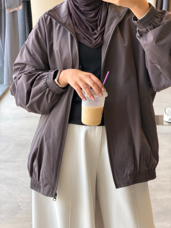 Funnel Collar Zippered Jacket