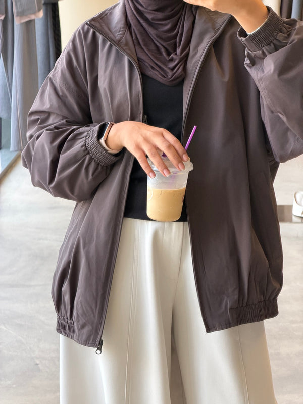 Funnel Collar Zippered Jacket
