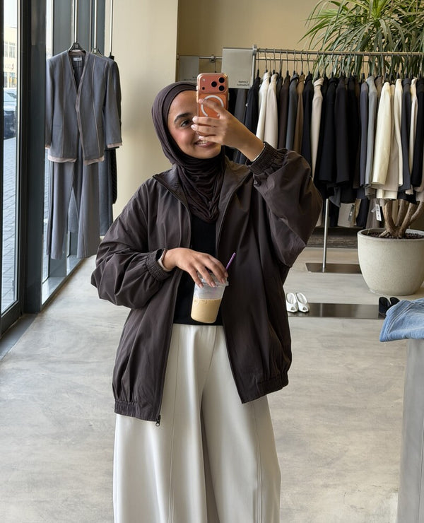Funnel Collar Zippered Jacket
