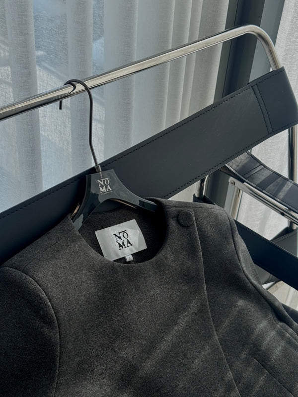 Asymmetrical Round Neck Wool Blazer