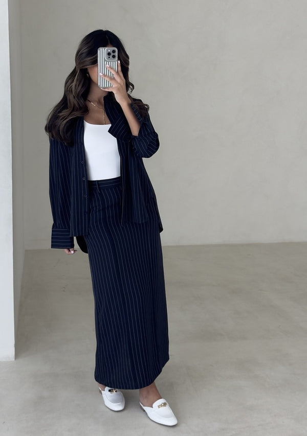 Striped Shirt Skirt Set