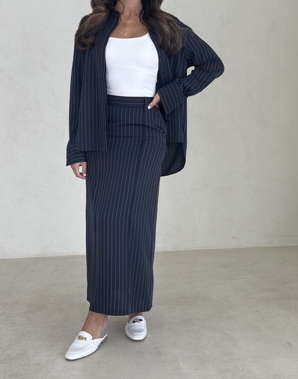 Striped Shirt Skirt Set
