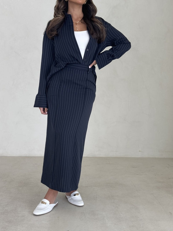 Striped Shirt Skirt Set