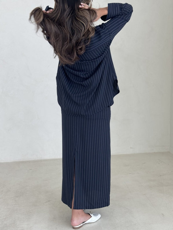 Striped Shirt Skirt Set