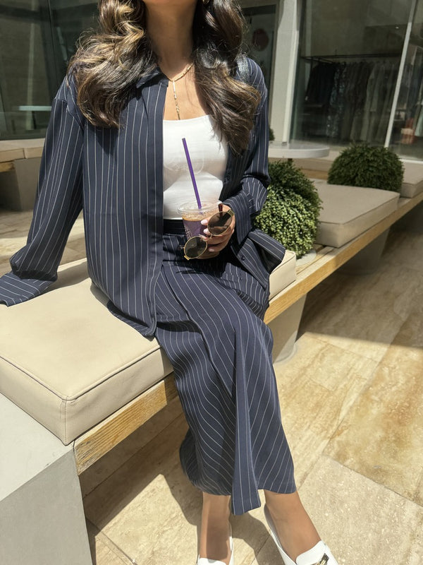 Striped Shirt Skirt Set