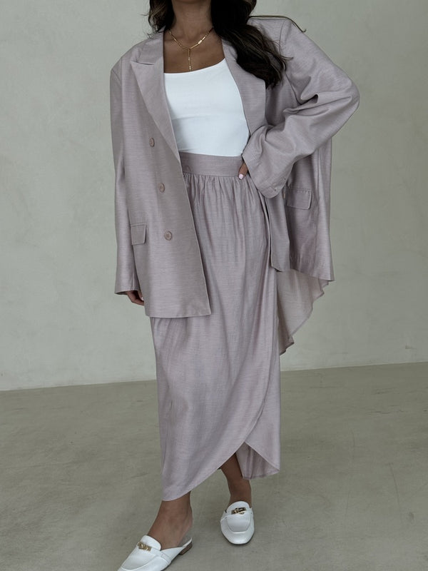 Back Hollow Top & Skirt 2PC Set 6Buttons