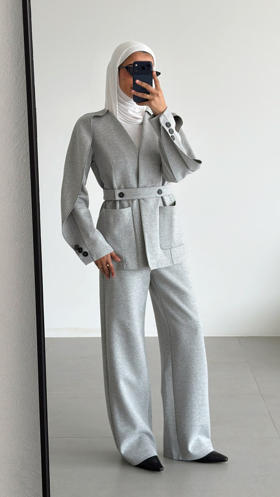 Cape Blazer Trouser Set w/ Belt