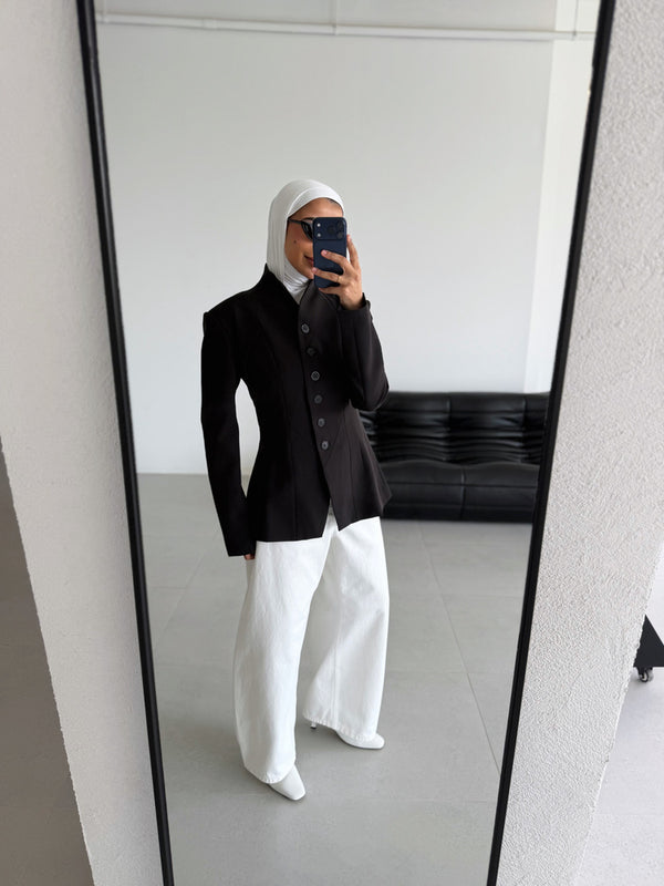 Angular Hem Button Blazer