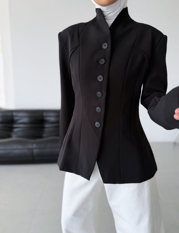 Angular Hem Button Blazer
