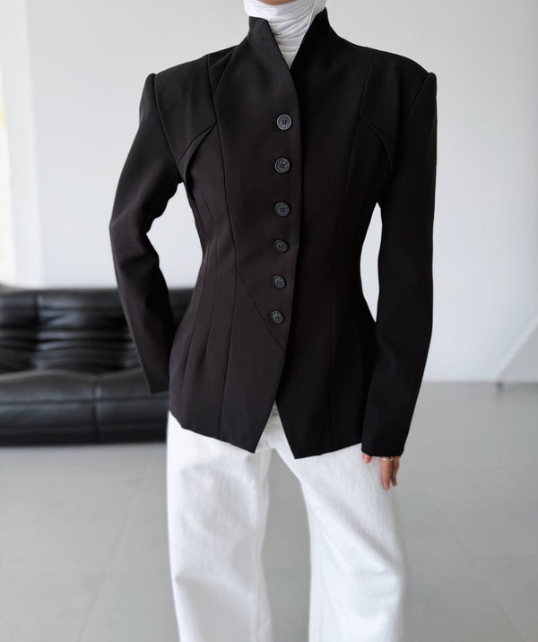 Angular Hem Button Blazer