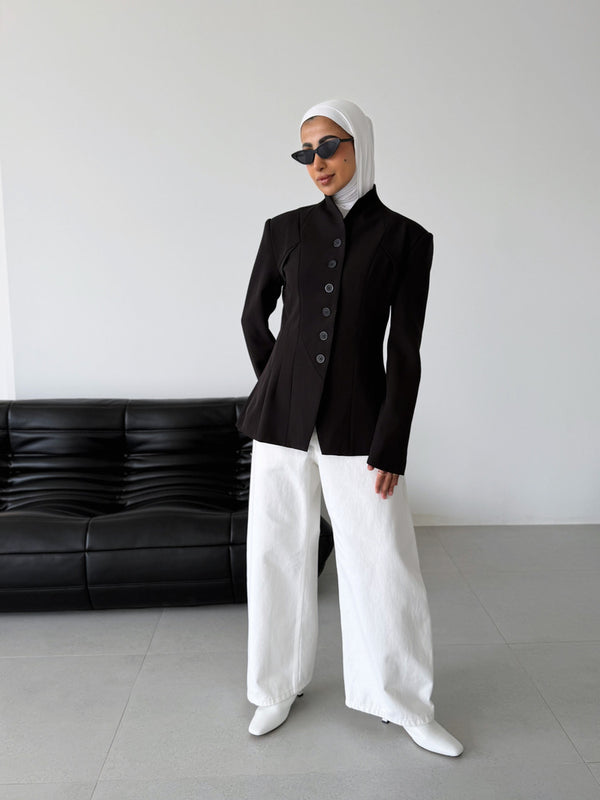 Angular Hem Button Blazer