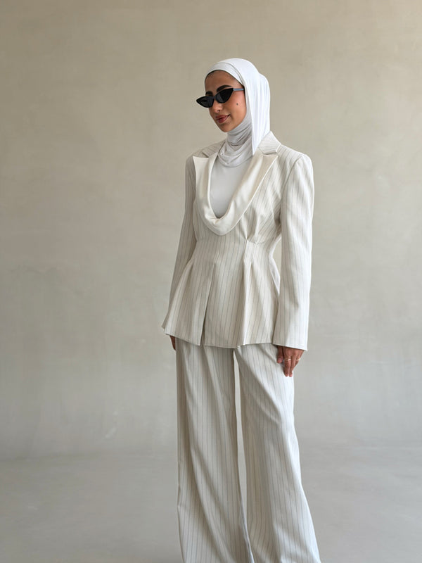 Scoop-neck Blazer Stripe Set