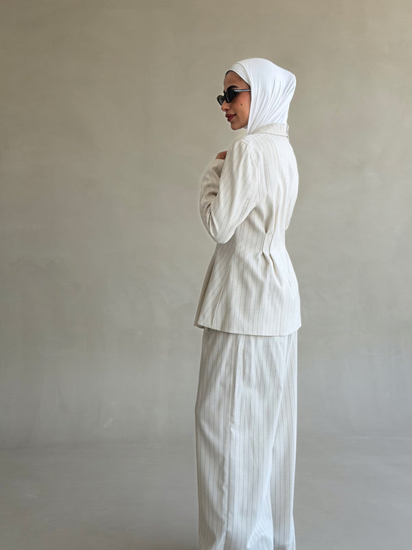 Scoop-neck Blazer Stripe Set