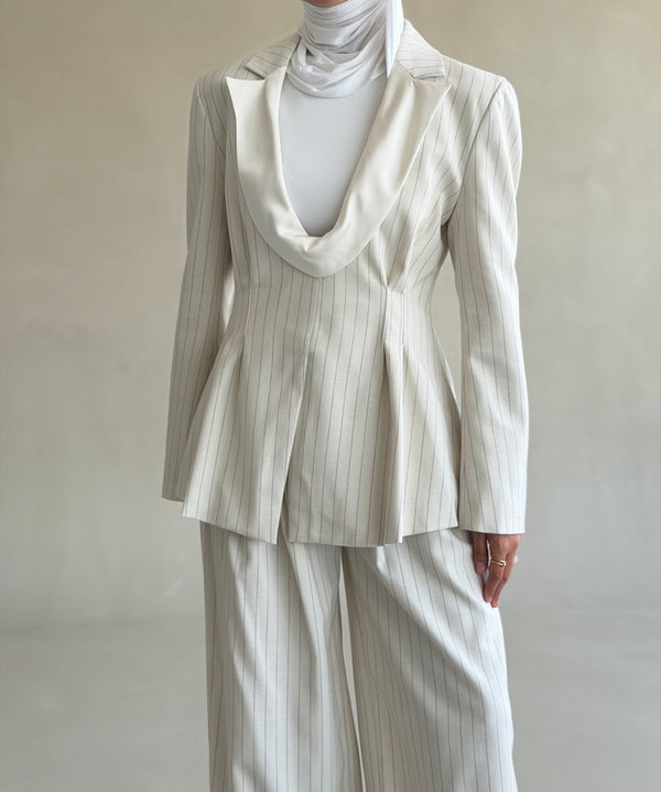 Scoop-neck Blazer Stripe Set