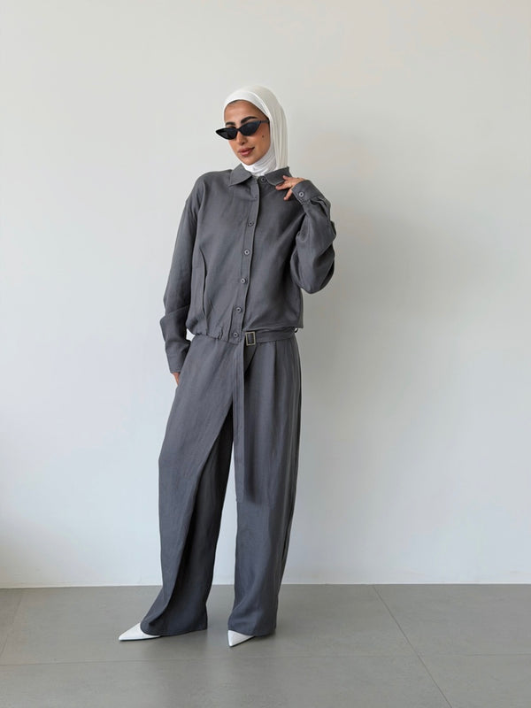 Drawcord Jacket w/ Asymmetric  Trousers