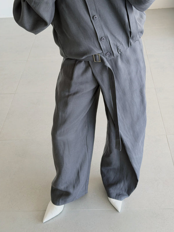 Drawcord Jacket w/ Asymmetric  Trousers