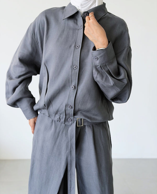 Drawcord Jacket w/ Asymmetric  Trousers