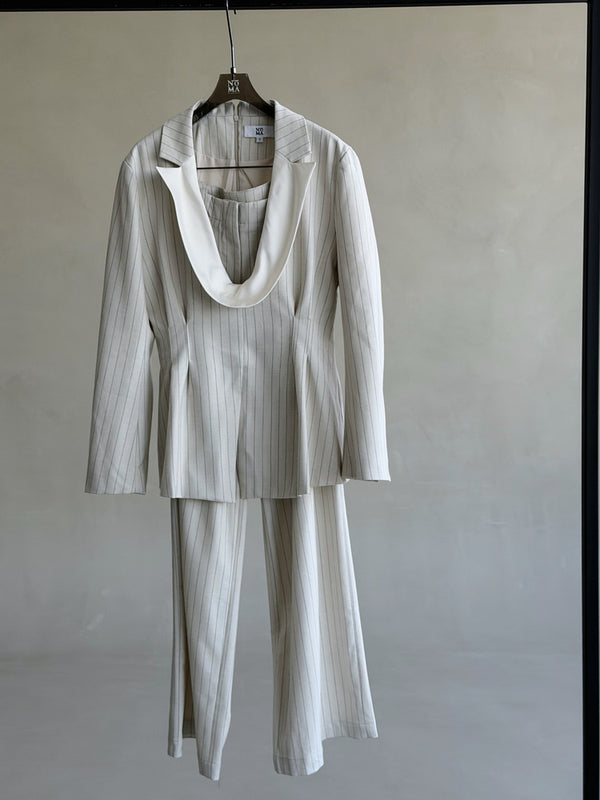 Scoop-neck Blazer Stripe Set