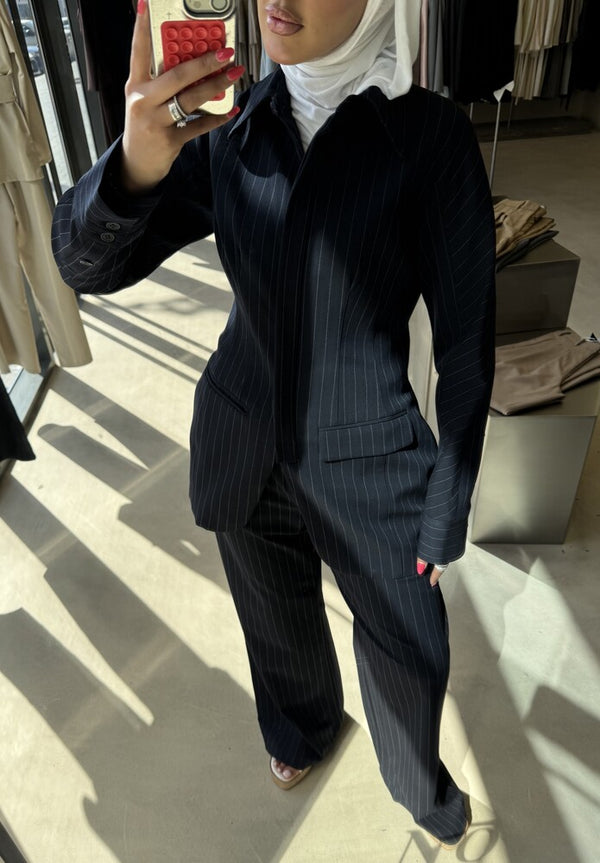 Pinstripe Hourglass Blazer Suit
