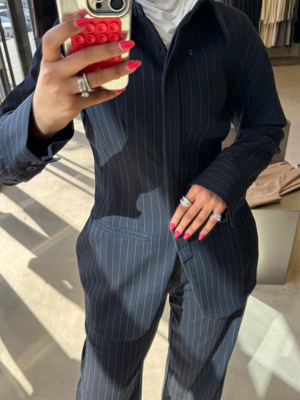 Pinstripe Hourglass Blazer Suit
